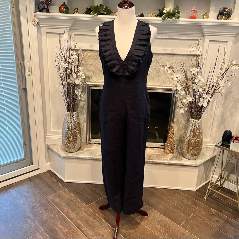 Alexis Navy Linen jumpsuit L - *I SHIP SAME DAY!*